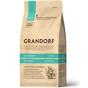 GRANDORF Грандорф с живыми пробиотиками. Сухой корм для взр.кош.от 1 года с норм.активностью. 4 ВИДА МЯСА INDOOR 2кг (32/14)