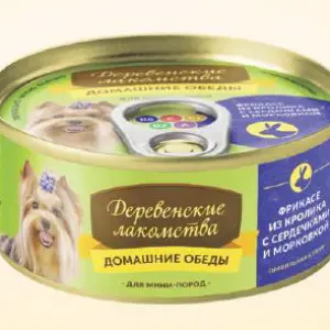 Консервы Домашние обеды для мини пород: Фрикасе из кролика с сердечками и морковкой 100г