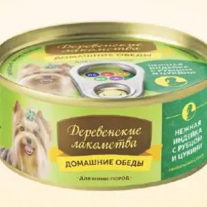 Консервы Домашние обеды для мини пород: Нежная индейка с рубцом и цукини 100г