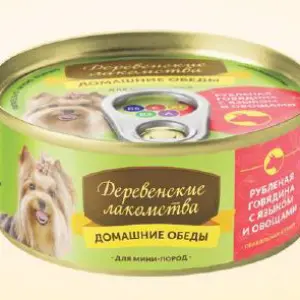 Консервы Домашние обеды для мини пород: Рубленая говядина с языком и овощами 100г