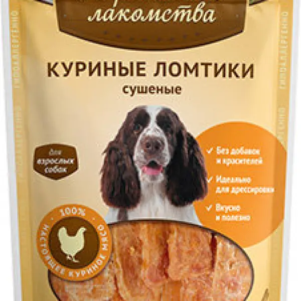 Деревенские лакомства для собак "Куриные ломтики сушеные" 90г