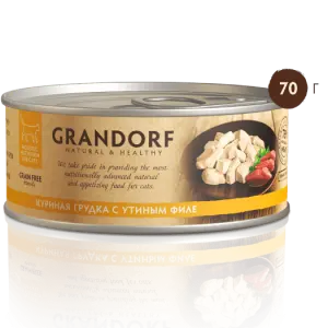 GRANDORF Грандорф влаж.корм д/кош КУРИНАЯ ГРУДКА С УТИНЫМ ФИЛЕ В СОБСТВЕННОМ СОКУ 70гр*6шт
