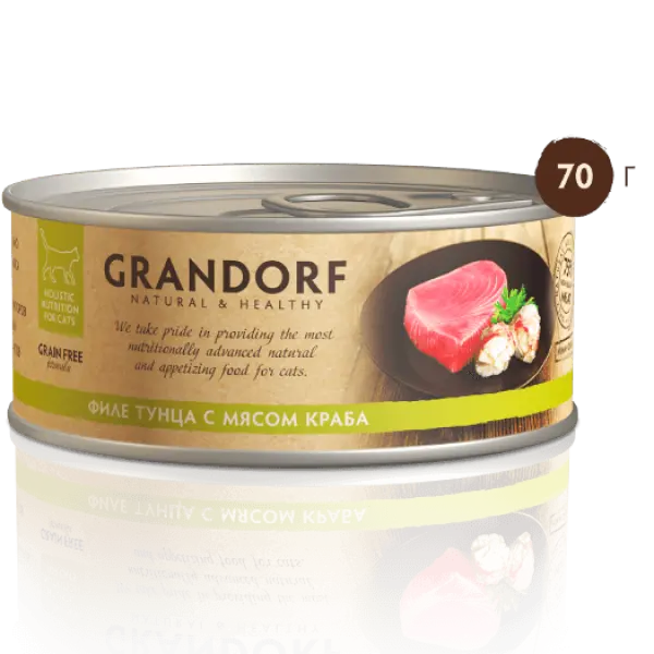 GRANDORF Грандорф влаж.корм д/кош ФИЛЕ ТУНЦА С МЯСОМ КРАБА В СОБСТВЕННОМ СОКУ 70гр*6шт