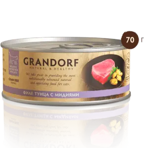 GRANDORF Грандорф влаж.корм д/кош ФИЛЕ ТУНЦА С МИДИЯМИ В СОБСТВЕННОМ СОКУ 70гр*6шт