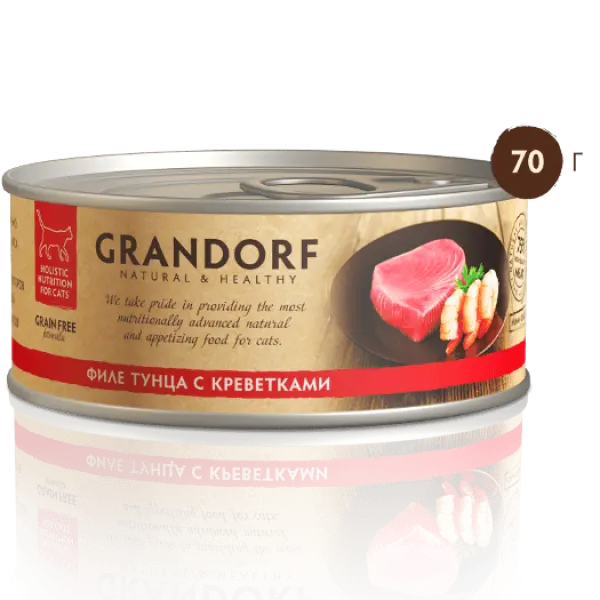 GRANDORF Грандорф влаж.корм д/кош ФИЛЕ ТУНЦА С КРЕВЕТКАМИ В СОБСТВЕННОМ СОКУ 70гр*6шт