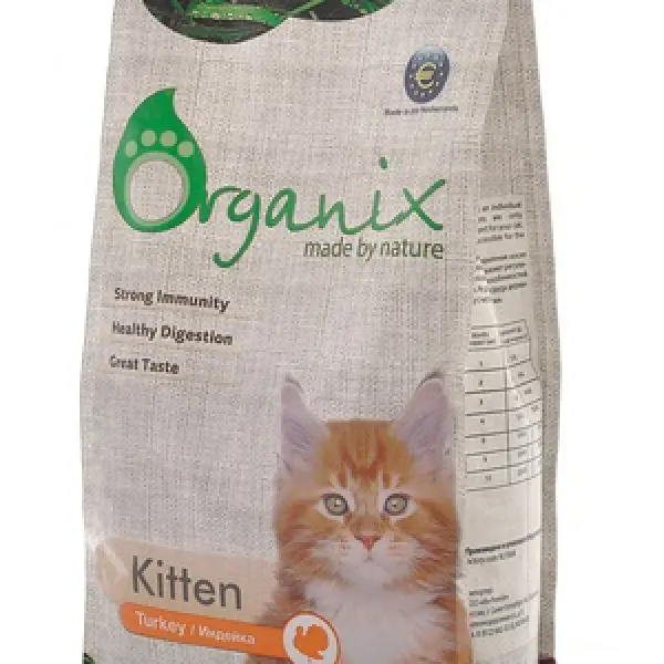 01,5кг ORGANIX Kitten Turkey сухой полнорационный натуральный корм для котят индейка 34/22