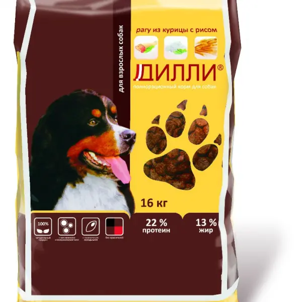 Дилли для взрослых собак курица с рисом (14кг)
