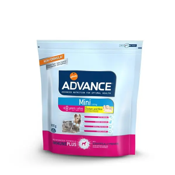 Корм Advance для пожилых собак малых пород с курицей и рисом, Mini Senior (0,8кг)