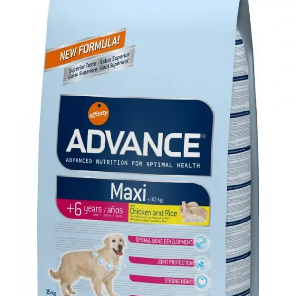 Корм Advance для пожилых собак крупных пород с курицей и рисом, Maxi Senior (15кг)