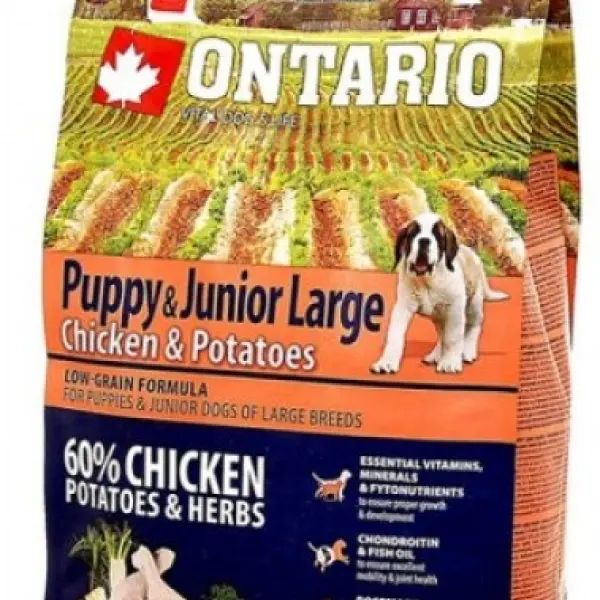 Корм Ontario для щенков крупных пород с курицей и картофелем (12кг)