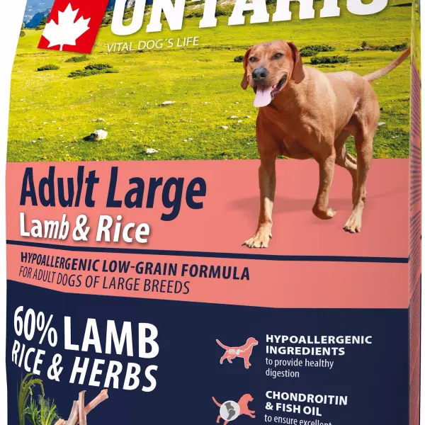 Корм Ontario для собак крупных пород с ягненком, индейкой и рисом (2,25кг)