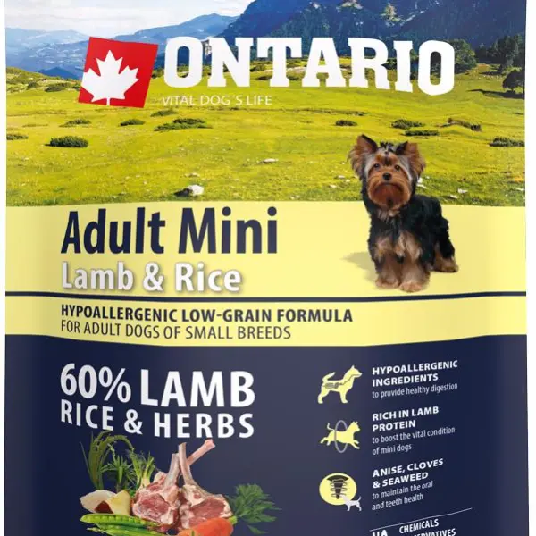 Корм Ontario для собак малых пород с ягненком и рисом (0,75кг)