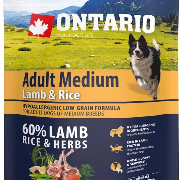 Корм Ontario для собак с ягненком и рисом (12кг)