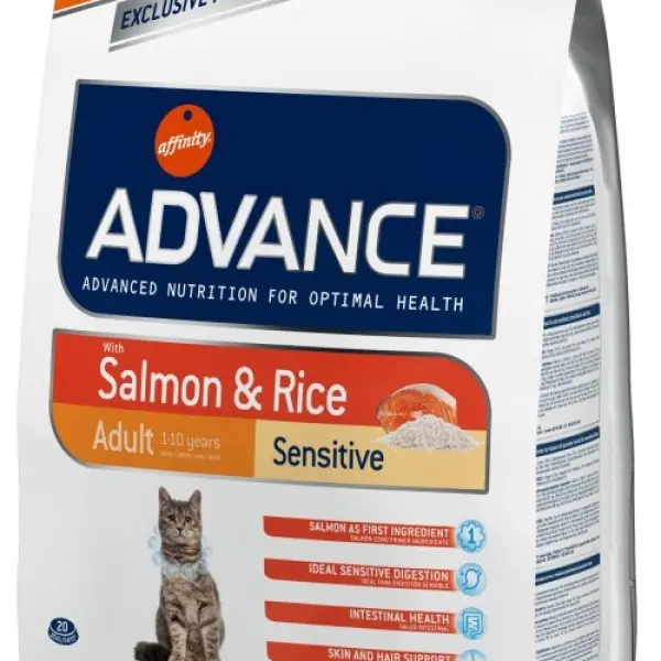 Корм Advance для кошек с чувствит. пищеварением: лосось и рис, Adult Salmon Sensitive (1,5кг)