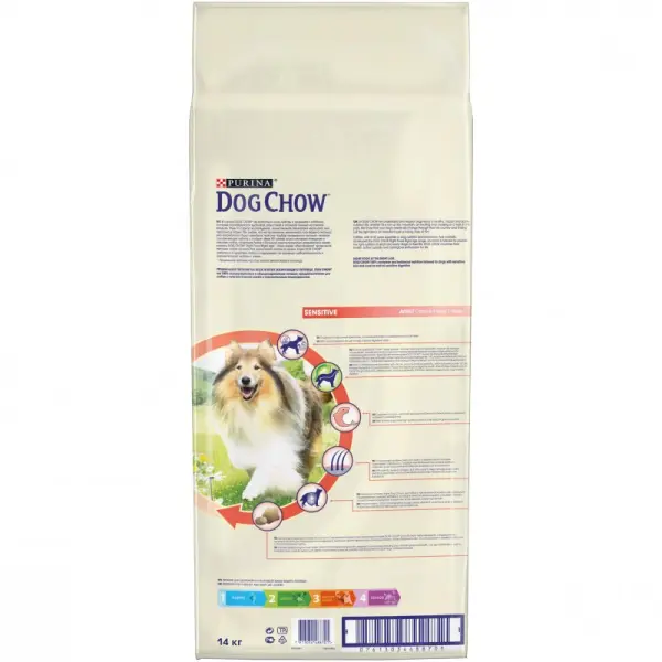 Dog Chow Sensitive для взрослых собак с чувствительным пищеварением, лосось 14кг