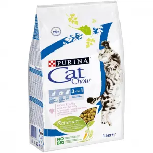 Cat Chow для кошек Feline тройная защита, домашняя птица и индейка 01,5кг