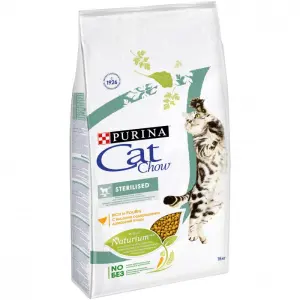 Cat Chow для стерилизованных кошек и кастрированных котов, домашняя птица 15кг