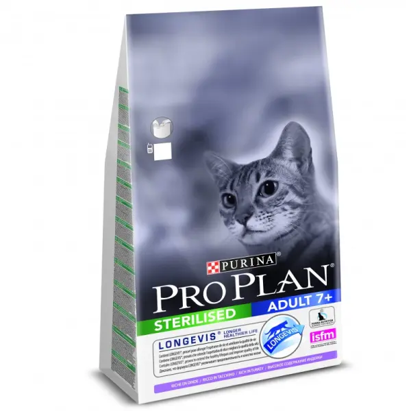 Pro Plan для стерилизованных кошек и кастрированных котов старше 7 лет, индейка 10кг — арт. 12263189