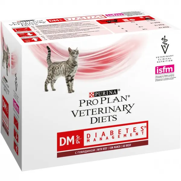 Консервы Pro Plan Veterinary Diets DM для кошек с диабетом, говядина, пауч, 10шт*85 г