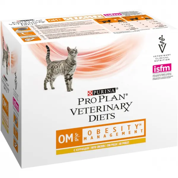 Консервы Pro Plan Veterinary Diets OM для кошек с ожирением, курица, пауч, 10шт*85 г