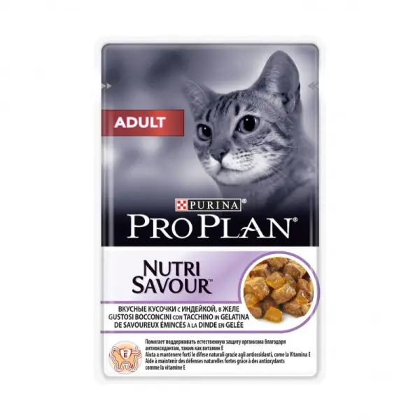 Консервы для взрослых кошек Pro Plan Adult, индейка, пауч, 85 г