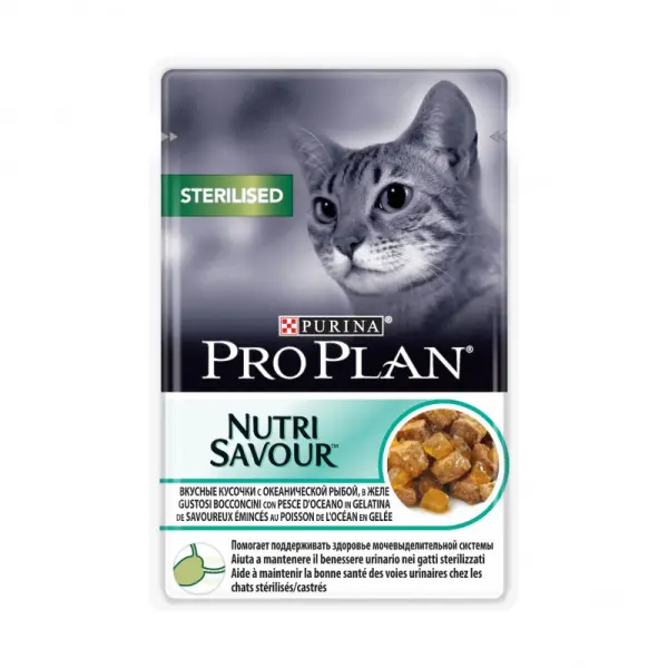 Консервы Pro Plan для стерилизованных кошек и кастрированных котов, океаническая рыба в желе, пауч, 85 г
