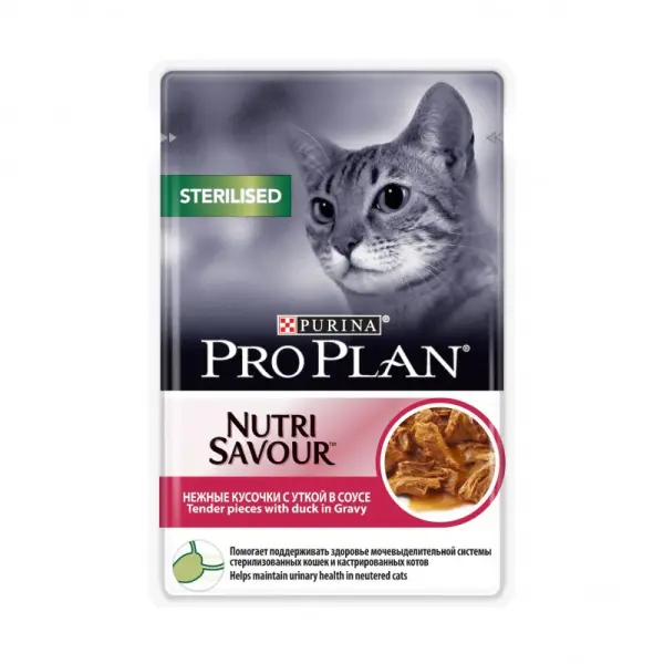 Консервы Pro Plan для стерилизованных кошек и кастрированных котов, утка в соусе, пауч, 85 г
