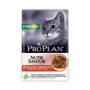 Консервы Pro Plan для стерилизованных кошек и кастрированных котов, говядина, пауч, 85 г