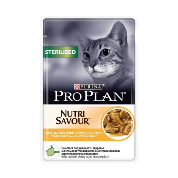 Консервы Pro Plan для стерилизованных кошек и кастрированных котов, курица, пауч, 85 г