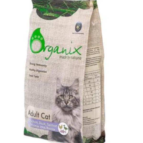 01,5кг ORGANIX Adult Cat Chicken, Duck, Salmon сухой полнорационный натуральный корм для взрослых кошек курица, утка и лосось 28/20