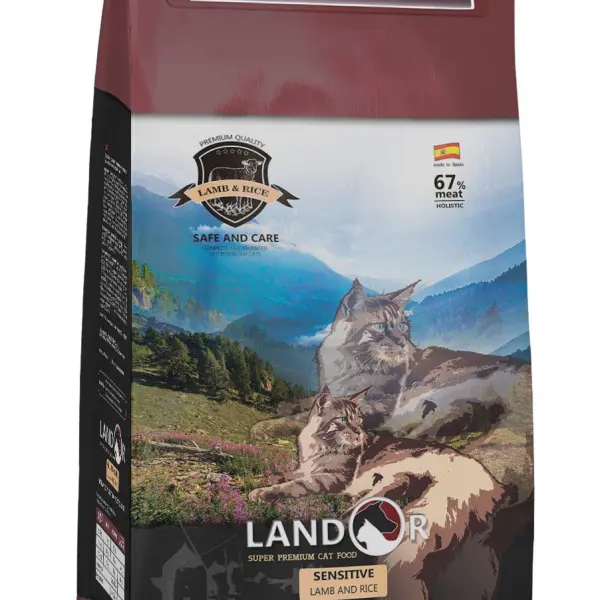 10кг LANDOR SENSITIVE CAT для взрослых кошек с чувствительным пищеварением, ягненок с рисом