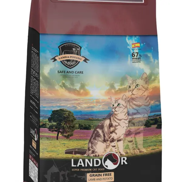 0,4кг LANDOR GRAIN FREE FOR CATS HAIRBALL&WEIGHT CONTROL контроль веса беззерновой для кошек, ягненок с бататом