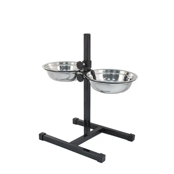Кормушка регулируемая ЕСО чёрная, h40см, 2*1,0л, D20, миски трапец., металл, разбор в короб