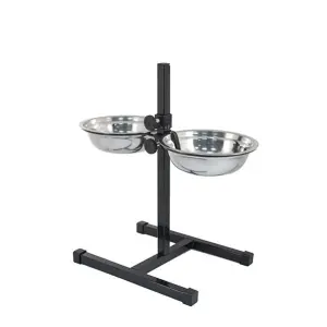 Кормушка регулируемая ЕСО чёрная, h40см, 2*1,0л, D20, миски трапец., металл, разбор в короб