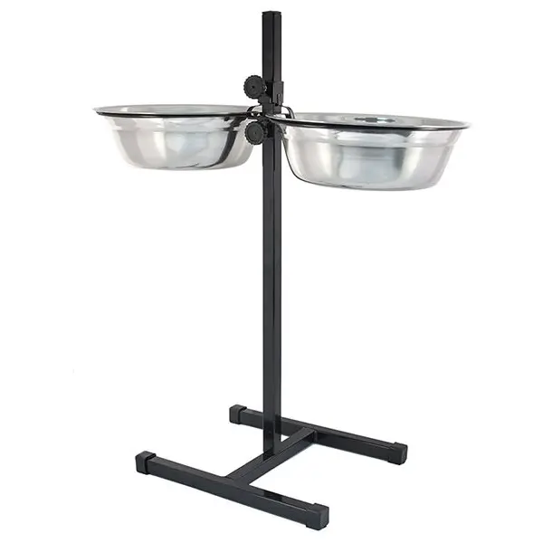 Кормушка регулируемая ЕСО чёрная, h60см, 2*2,5л, D26, миски трапец. металл, разбор в короб