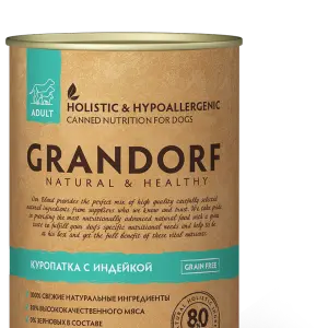 GRANDORFВлажный корм для взрослых собак, Grandorf Turkey & Quail, с индейкой и куропаткой 400 гр