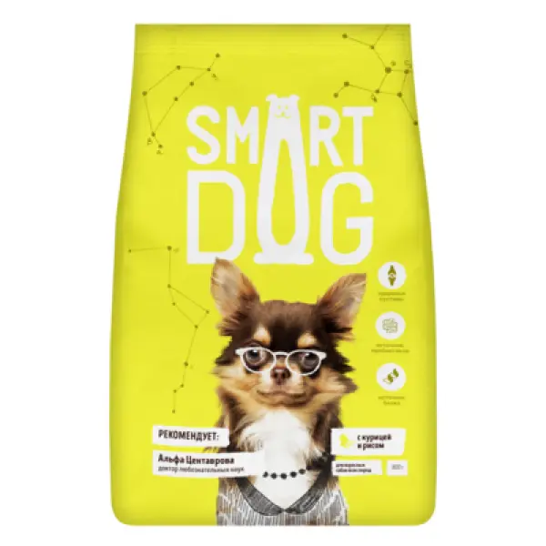 Корм Smart Dog для взрослых собак, с курицей и рисом 0,8кг