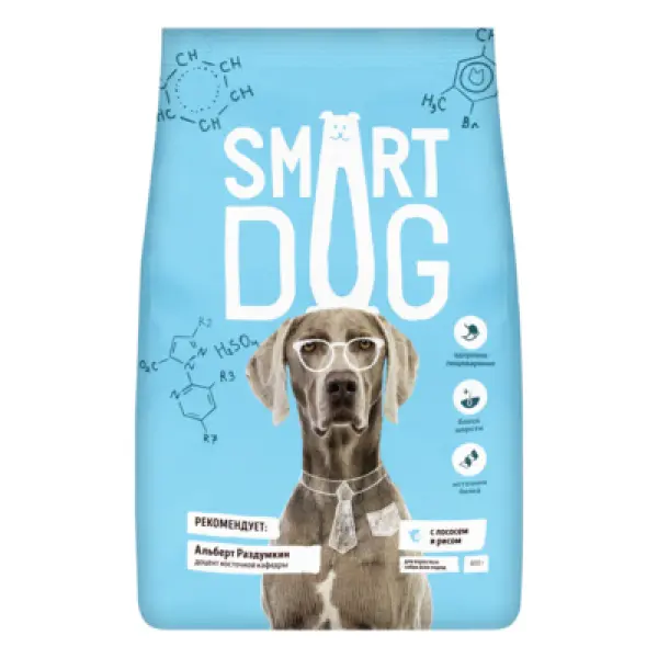 Корм Smart Dog для взрослых собак, с лососем и рисом 12кг