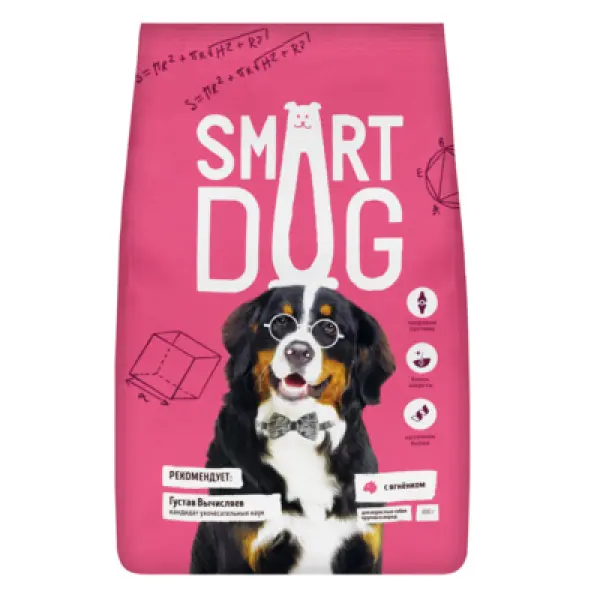 Корм Smart Dog для взрослых собак крупных пород, с ягненком 12кг