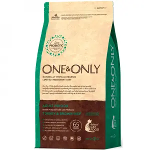Корм для взрослых кошек от 1 года с нормальной активностью, ONE&ONLY Turkey & Rice Adult INDOOR, с индейкой и рисом 0,4кг