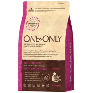Корм для взрослых кошек от 1 года с нормальной активностью, ONE&ONLY Duck & Rice Adult INDOOR, с уткой и рисом 0,4кг