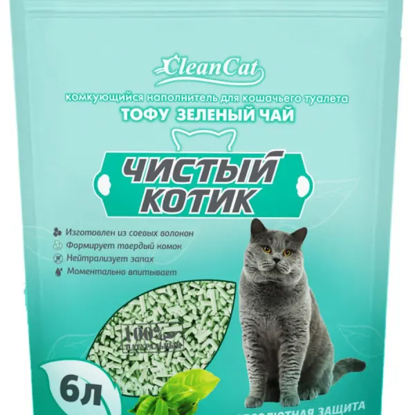 Комкующийся наполнитель "Чистый котик" ТОФУ с ароматом зеленого чая, 6л/2,7кг