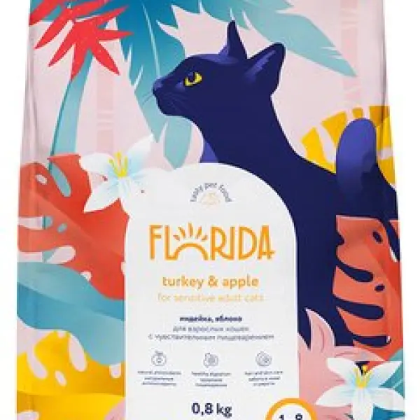 FLORIDA сухой корм для взрослых кошек с чувствительным пищеварением с индейкой и яблоком 12кг