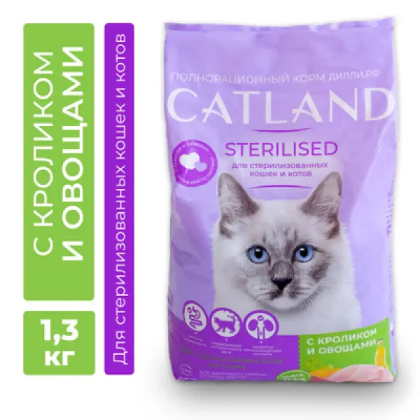 CATLAND для СТЕРИЛИЗОВАННЫХ кошек и котов с кроликом и овощами 1,3кг