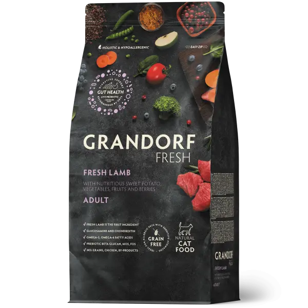 GRANDORF FRESH СВЕЖЕЕ МЯСО ЯГНЕНКА С БАТАТОМ ДЛЯ ВЗРОСЛЫХ КОШЕК 2кг