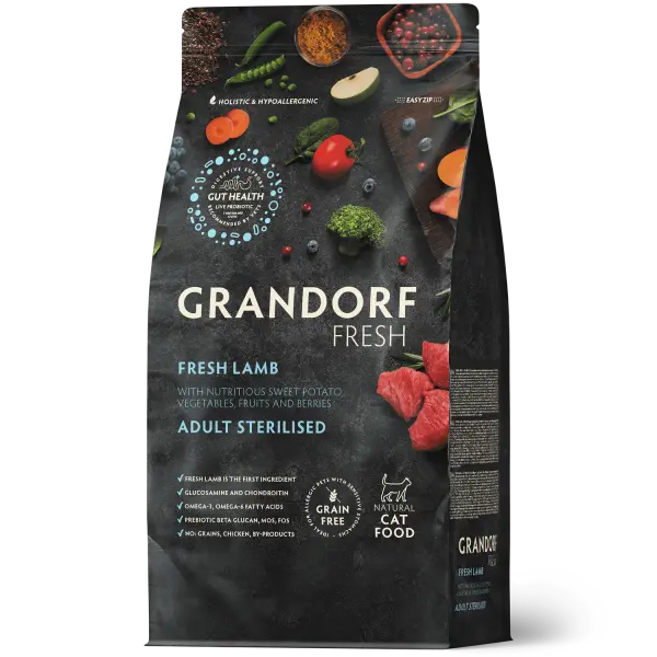 GRANDORF FRESH СВЕЖЕЕ МЯСО ЯГНЕНКА С БАТАТОМ ДЛЯ СТЕРИЛИЗОВАННЫХ ИЛИ ПОЖИЛЫХ КОШЕК 2кг