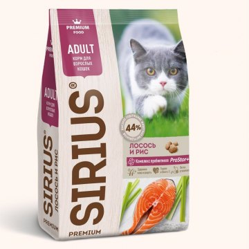 Sirius для взрослых кошек с лососем и рисом 10 кг
