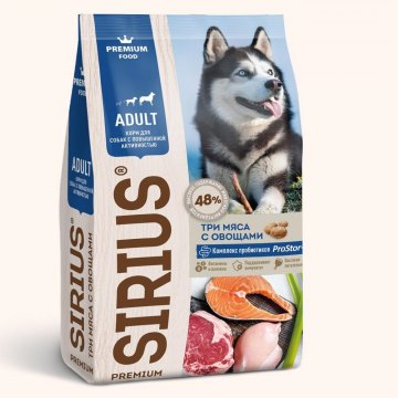 Sirius для взрослых собак с повышенной активностью, Три мяса 2 кг