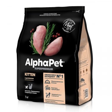 AlphaPet Superpremium для котят, беременных и кормящих кошек с цыпленком 7 кг