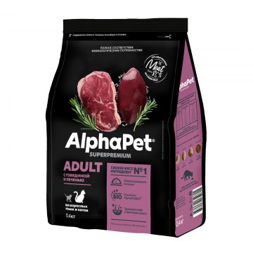 AlphaPet Superpremium для взрослых кошек и котов с говядиной и печенью 400 г